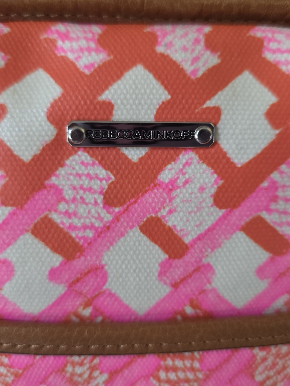 Rebecca Minkoff Neon Marissa Diaper Bag Tote Coated Canvas Pink Orange Crossbody - Picture 10 of 14